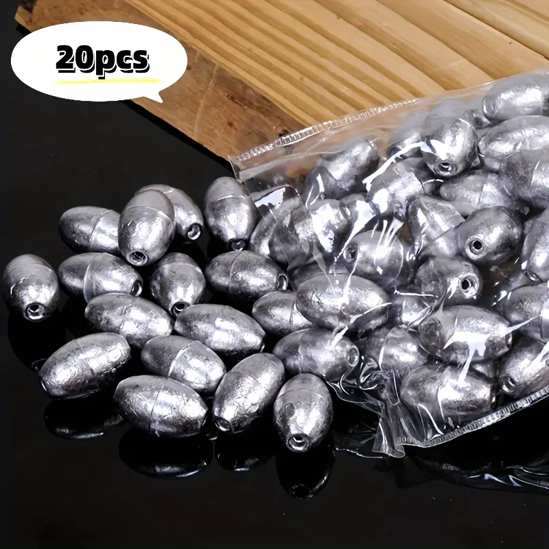20 pcs Olive-Shaped Hollow Sinker Weights 2g - Iron Lead Alloy Fishing Sinkers Fishing Accessories Fishing Tackle Fishing Equipment with Groove for Sea Fishing, Long Casting, and Explosive Hook Setups - Heavy Duty Sinkers - No Magnesium Rod/Flint Included