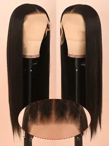 13x6 Synthetic Hair Lace Front Wig, Natural Black 28 Inch Long Straight Hair, Transparent HD Lace, Natural Hairline, Suitable for Women, Natural Looking Wig