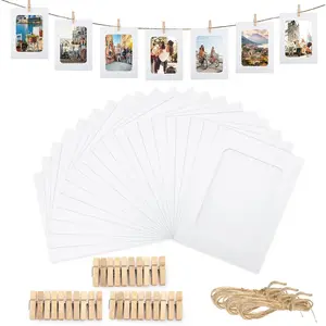 Anwyll Paper Picture Frames 4x6'' - 30Pcs White Paper Photo Frames Cardboard Picture Frames with Clip and String DIY Clip Photo Holders Photo Hanging Display Kit Wall Decoration for Home Party Office