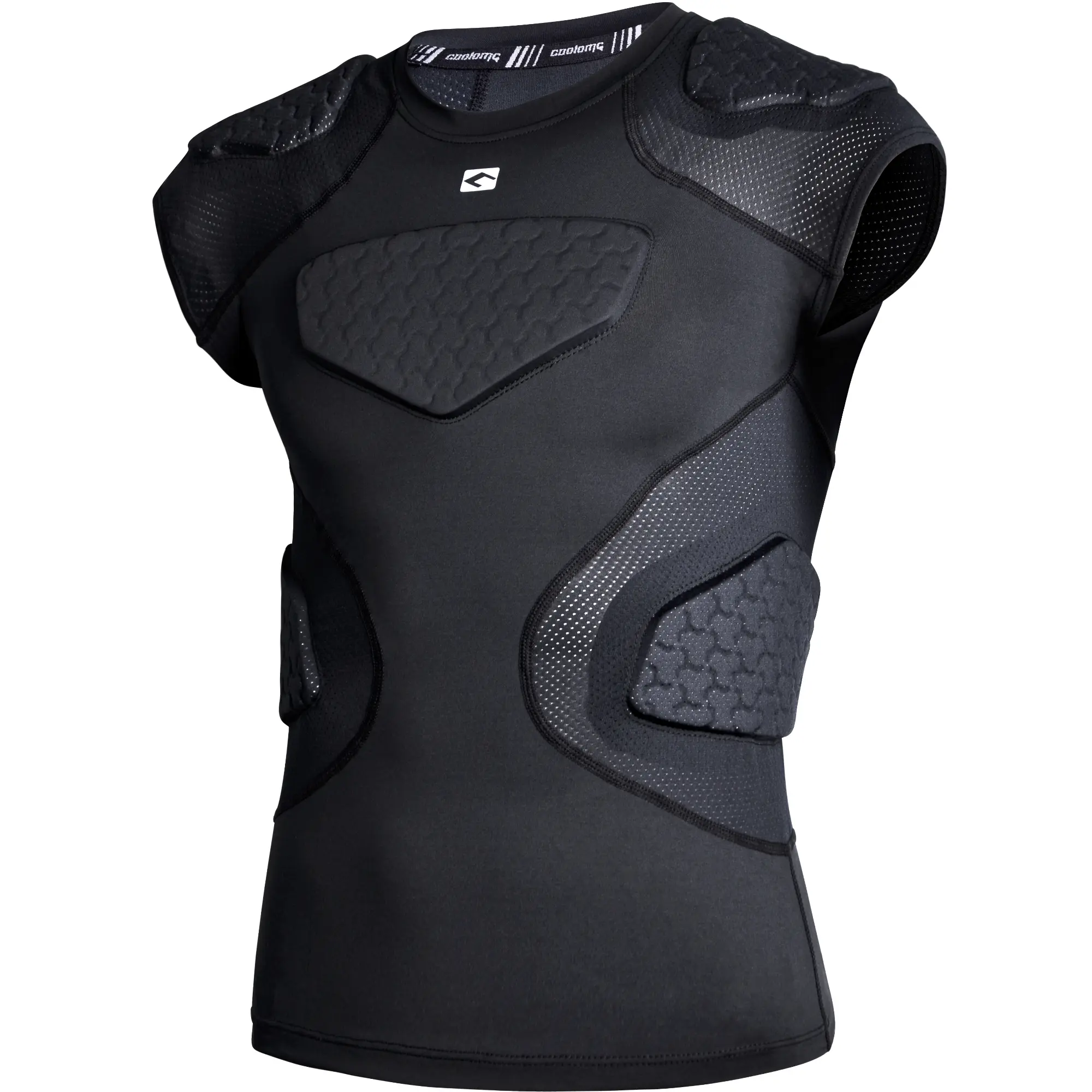 COOLOMG Youth Football Compression Shirt - Padded Athletic Top with Chest, Shoulder Pads for Kids' Outdoor Football Activities