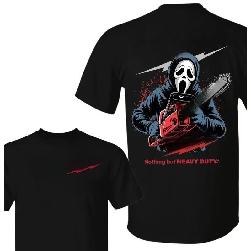 Ghost Face & Chainsaw Crossover Tee - Ultimate Horror Icons Halloween Shirt!Limited Edition 100% Cotton Comfort For Slasher Fans Slasher Film Fans, Horror Movie Lovers, Halloween Party Goers, Gift for Scare Enthusiasts, Men & Women