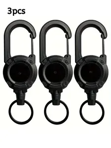 Durable Keychain 3pcs Retractable Keychains | Durable, Compact ABS & Steel Clip Chain, Black - Organize Keys, Accessories, Small Essentials | for outdoor activities daily use minimalist Keychain Set
