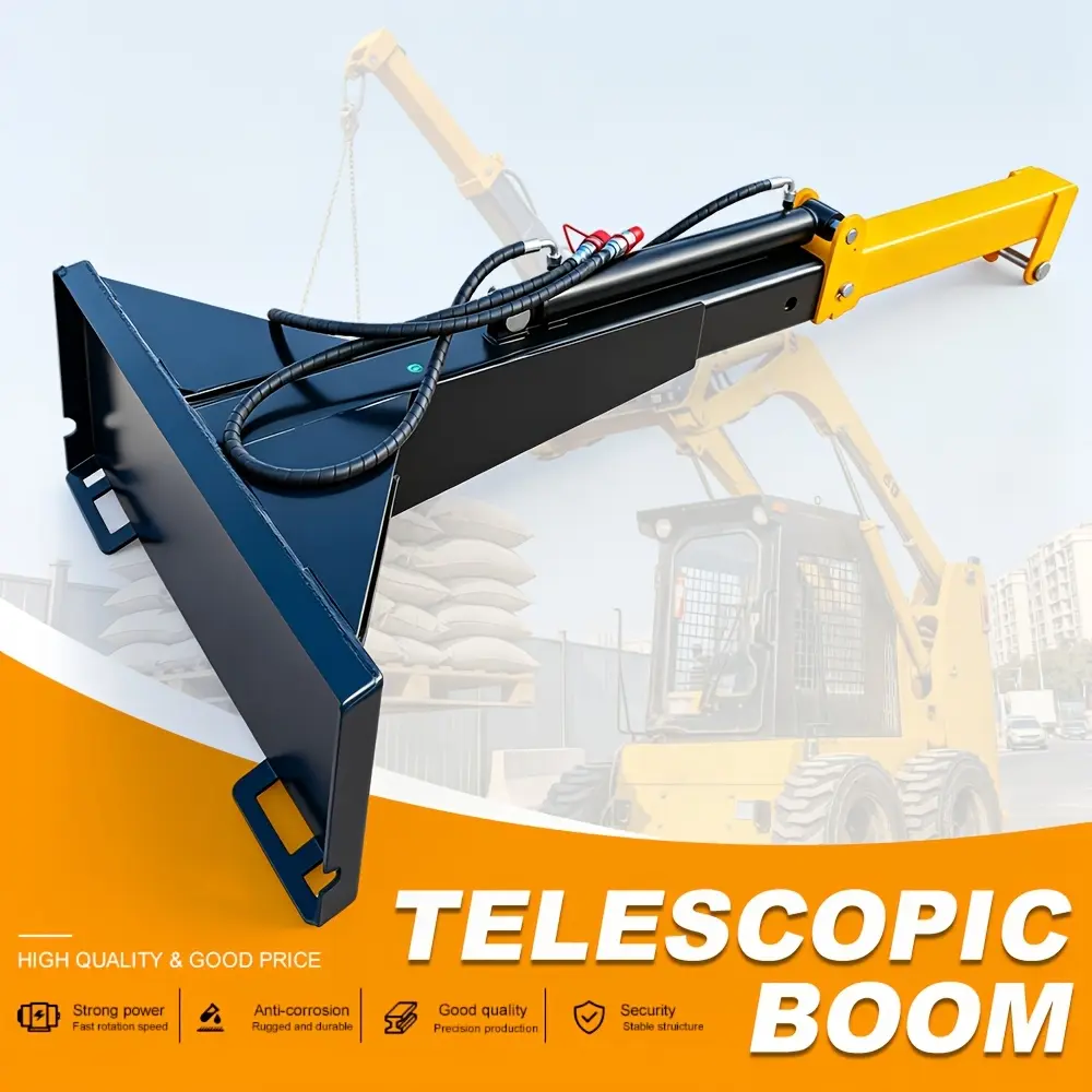Skid Steer Quick Mount Telescopic Lift Boom Hydraulic Extendable Crane Jib Attachment, Durable Loader Accessory for Material Handling And Hoisting