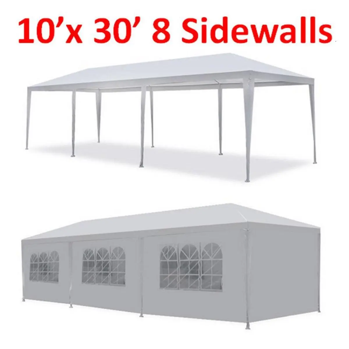212 MAIN 10x30 ft. Rectangular Outdoor Steel Frame Wedding Party Tent Gazebo, 8 Removable Walls, Waterproof Polyethylene Material, Easy Setup for Large Gatherings