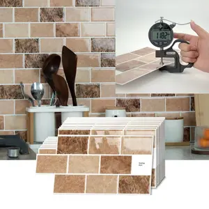 10pcs Self-Adhesive Tile Stickers, Waterproof Oilproof Wall Decals for Bathroom Kitchen, Easy Clean DIY Removable Decorative Wallpaper, Waterproof Marble Stickers