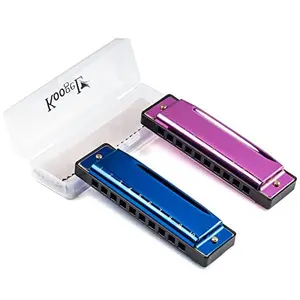 Koogel Kids Harmonica Set, Pink and Blue 10 Hole Distonic Harmonica Key of C Music Instruments for Beginners
