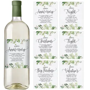 Marriage Milestones Wedding Gift – Waterproof Wine Bottle Labels for the Bride–to–Be, Greenery (Set of 6)