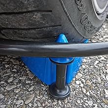 Hose Guide – 4pcs Plastic Hose Roller for Cars, Trucks & Motorcycles - Car Wheel Rolling System Tool Preventing Stucking and Snagging Under Tires (Blue)