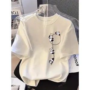 FEEGO Women'S Cute Panda Print T-Shirt - Soft Knit Fabric, Short Sleeve Crew Neck, Casual & Comfortable Top For Spring & Summer, Red With Black Panda Design, Casual Wear | Playful Design | Comfortable Fit silky  graphic  tees Feliz Navidad Cotton y2k t-sh