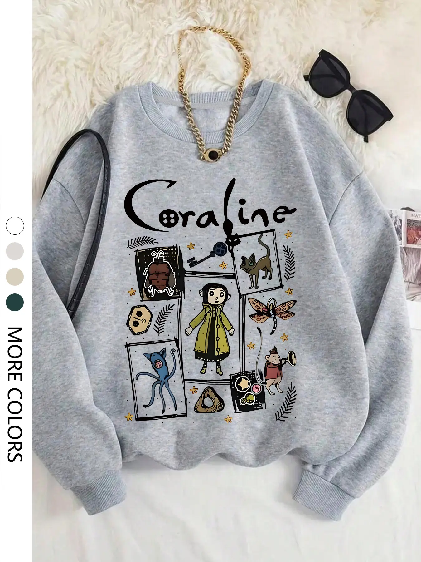 Women's Loose-Fitting Baggy Cartoon Print Sweatshirt, Casual Long Sleeve Pullover for Fall & Winter, Thick Knit Daily Wear, Everyday, Womenswear, Tops