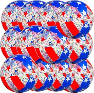 12Pack Patriotic Glitter Beach Balls Bulk 16 Inch Inflatable Glitter Beach Balls Red White Blue Toy Ball Large 4th of July Pool Toys Summer Outdoor Swimming Pool Games Water Game Party Favor