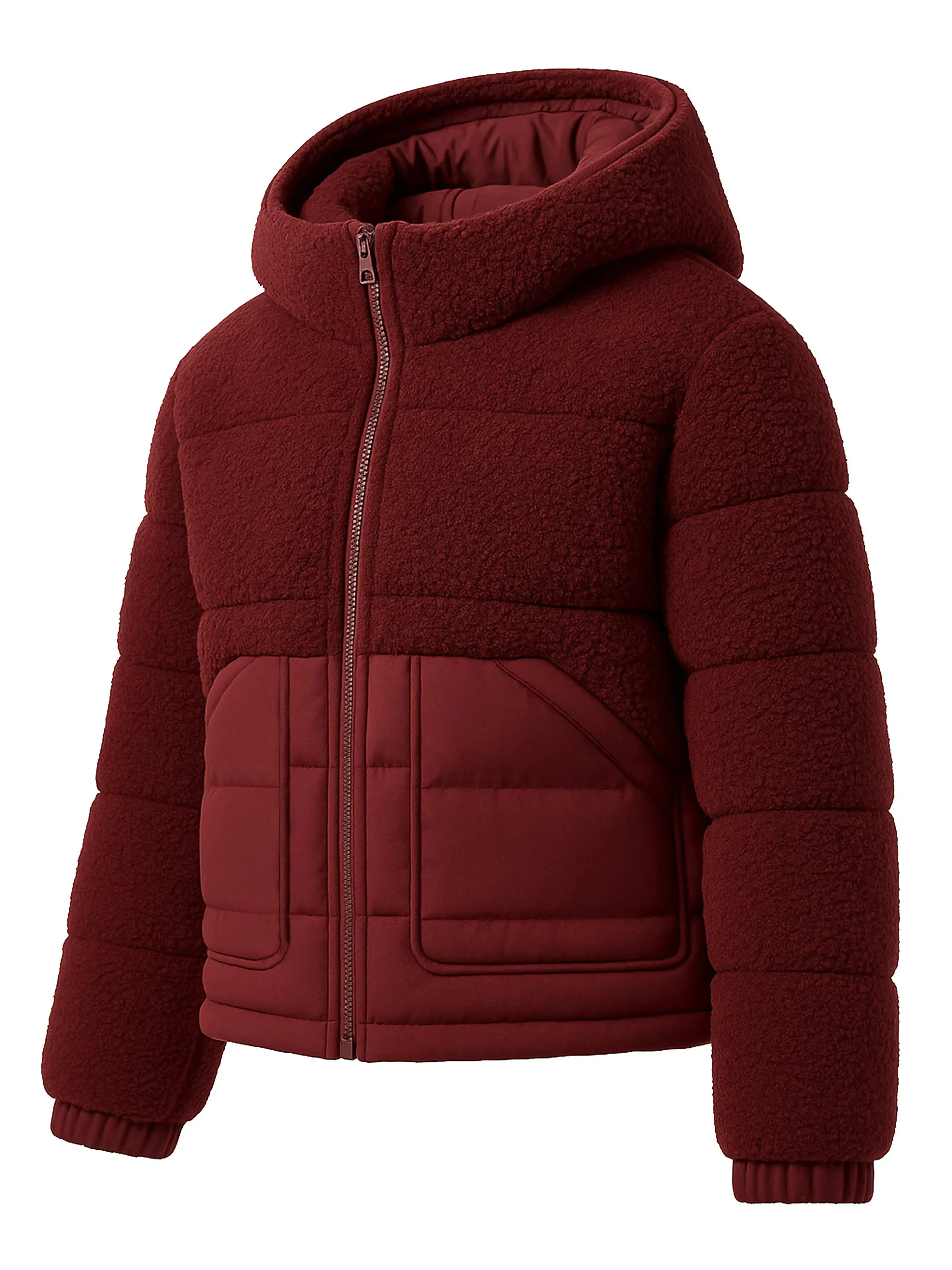 Womens Puffer Jackets With Hood Windproof & Water Repellent Winter Wine Glow Sherpa Jacket Maroon (XXL)