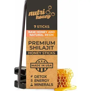 NATURAL SHILAJIT Honey Sticks - Shilajit Resin with Raw Honey, Fulvic Acid & Trace Minerals, Plant Based Nutrients for Energy, Immune Support & Vitality - 7 Shilajit Sticks