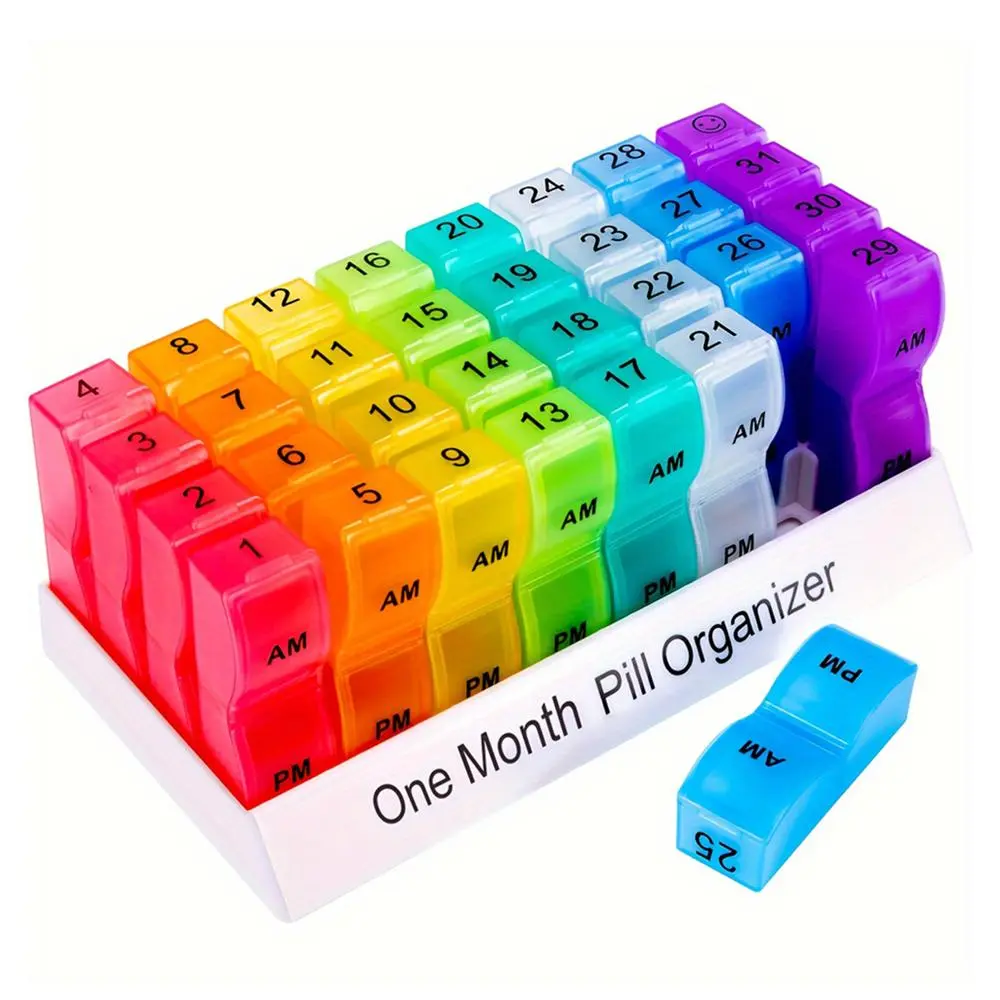 30 Day Travel Pill Box Organizer, 1 Set 32 Daily Compartments Monthly Pill Organizer, Pill Case Organizer for Fish Oil, Vitamins, Supplements and Medications Healthcare