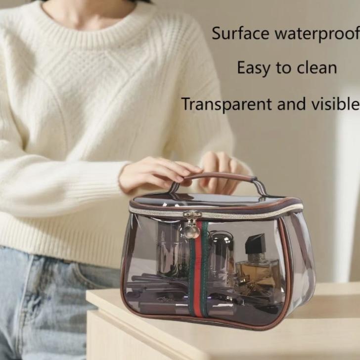 New Retro Vintage Vanity Bag, Clear Makeup Organizer with Handle, Large Capacity Water Resistant Cosmetic Toiletry Bag for Women, Travel Skincare Storage Case, Vintage Makeup Pouch
