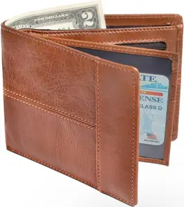 Men's RFID Blocking Wallet Genuine Leather Bifold with 14 Card Holders 8 Slots 6 Hidden 1 ID 1 Coin 3 Bill Pockets Advanced Protection