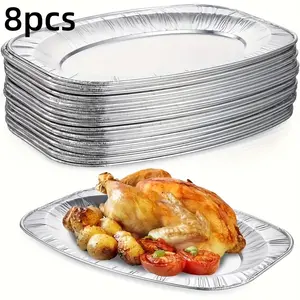 8-Piece Thick Aluminum Foil Tray Set, Ultra-Size 11.33x8.26 Inches, Food Grade Durable, Ideal for Weddings, Parties, Outdoor Events, Serving, Takeout food containers, food display plates, disposable catering trays, functional food trays