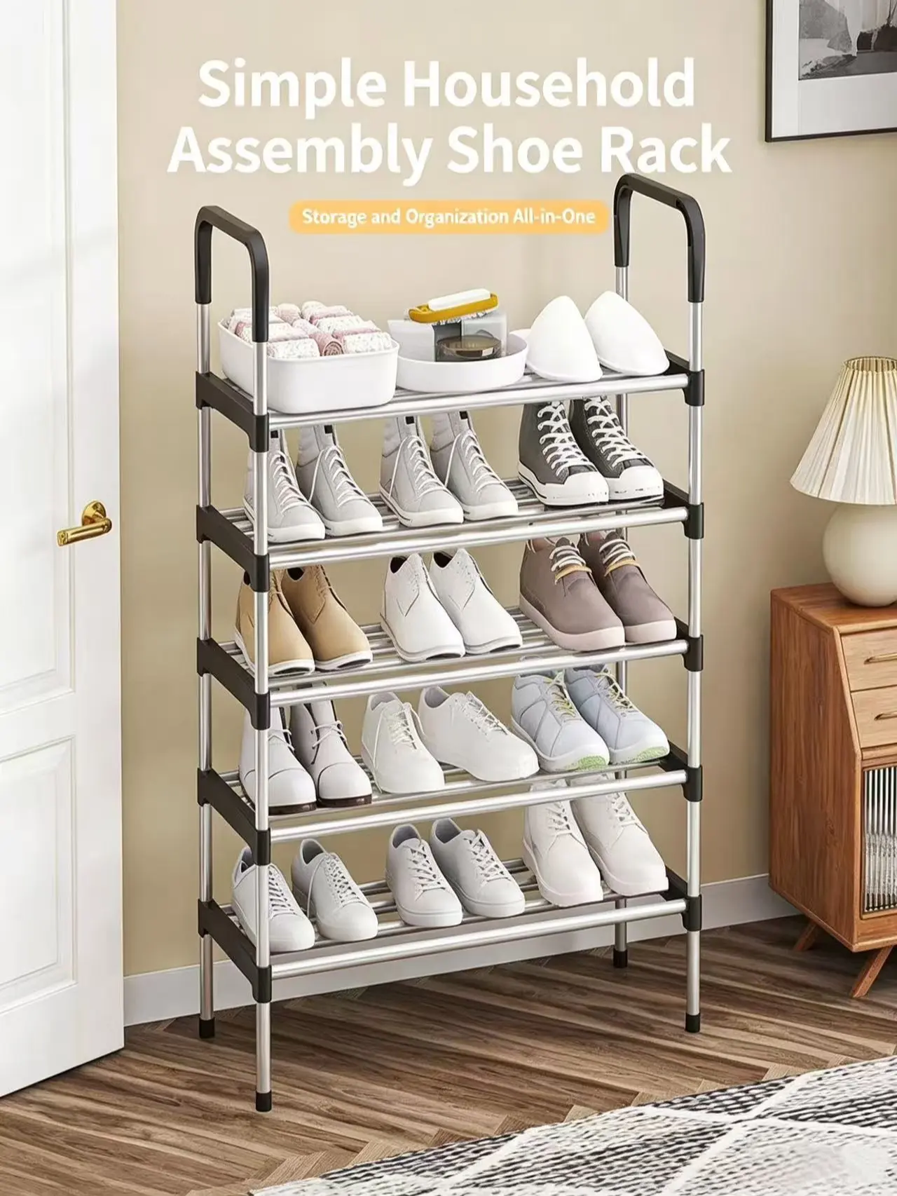 Say Bye to Messy Shoes! 3/5 Tier Stainless Steel Shoe Rack with Anti-Fall Handrails, Thick 4 Steel Pipe Heavy Duty Shelf, Tool-Free Fast Assembly, Space Saving Shoe Organizer for Entryway Apartment Dorm