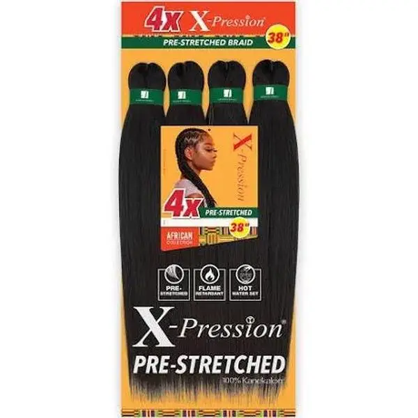 X-Pression 4X Pre-Stretched Braid 38" African Curl Flame Retardant Hot Water Set 100% Kanekalon(6 packs)