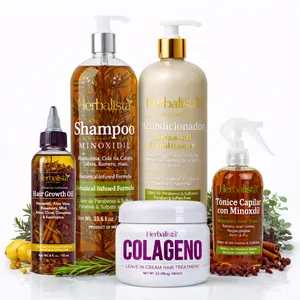 Herbalista Ultimate Minoxidil Hair Care Bundle – 5 Piece Botanical Hair System – Shampoo Minoxidil 1L + Conditioner 1L + Hair Growth Oil 120ml + Minoxidil Hair Tonic 250ml & Collagen Leave-In Treatment 250g – Nourishing Hair Care Set