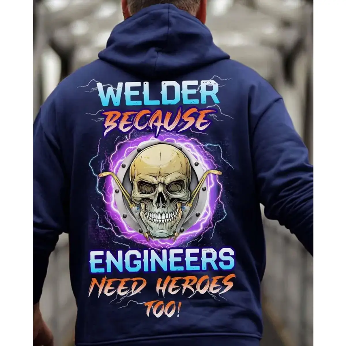 Welder Hoodie – “Engineers Need Heroes Too” Funny Welding Hoodie, Welder Gift Pullover for Men & Women, Blue Collar Workwear Hoodie for Welders