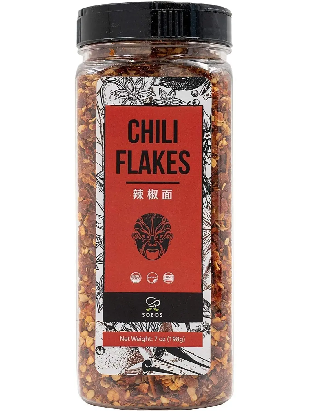 Soeos Chili Flakes, 7oz (198g), Medium Hot, Dried and Crushed Red Chili Pepper Flakes, Premium Chili Powder for Pizza, Chowder, Seafood, and Pasta Spice