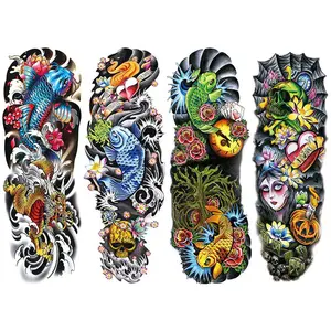 4 Colorful Temporary Tattoos, Large Realistic Skull Fish Body Art Fake Tattoo Stickers, Watercolor Halloween Temporary Tattoos for Men Women, Waterproof Temporary Tattoos