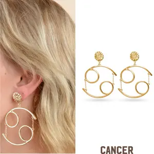 Cancer Zodiac Earrings Lightweight Gold with Circular Design and Elegant Style