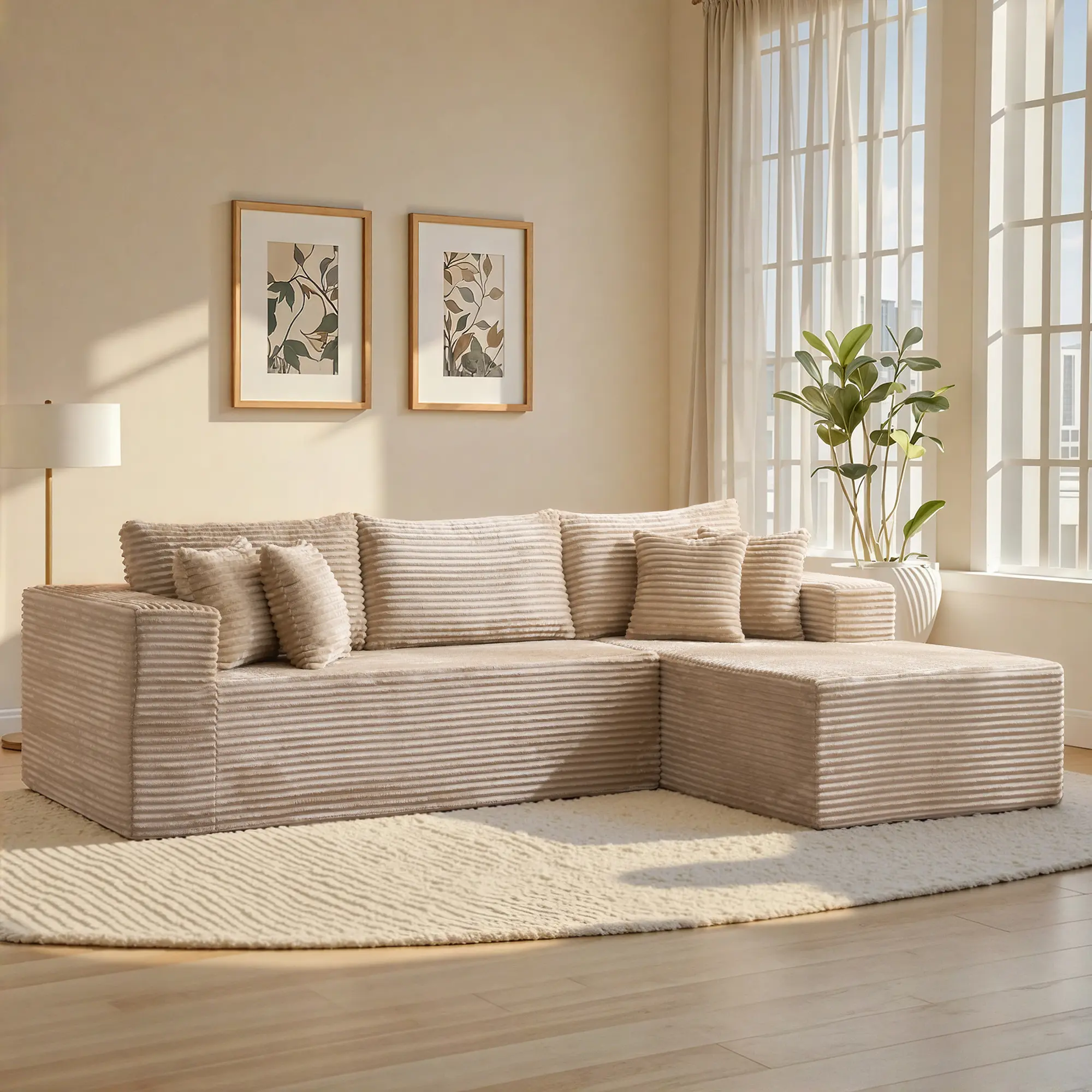 108" Beige L Shpae Sofa Right Chaise