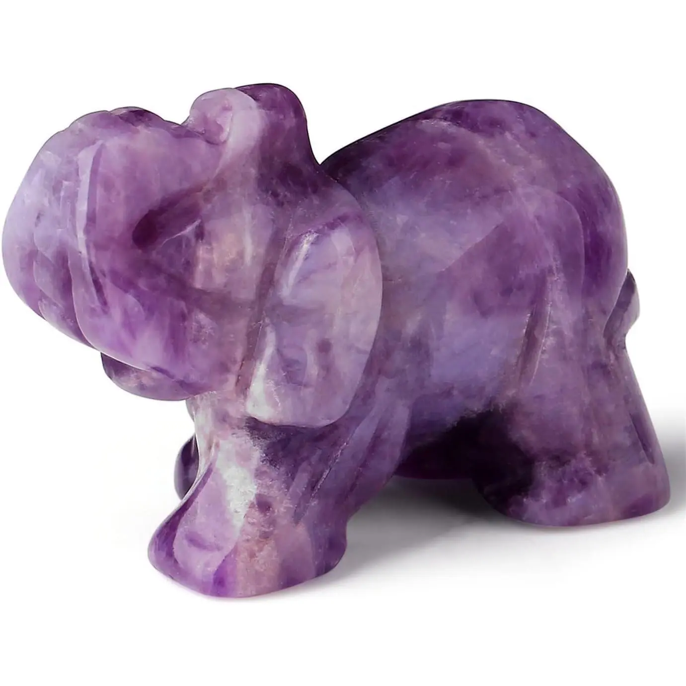 2" Polished Hand-Carved Natural Amethyst Healing Crystal Elephant Statue - Carved Stone, Collectible, Animal Shape, Crystal Mineral Statues for Home Office Desk Decoration Gifts for Women, Carved Stone Statues
