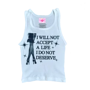 80s Horror Movie Inspired Tank Top I WILL NOT ACCEPT A LIFE I DO NOT DESEREVE Ribbed White Crop Top movie lover Pearl