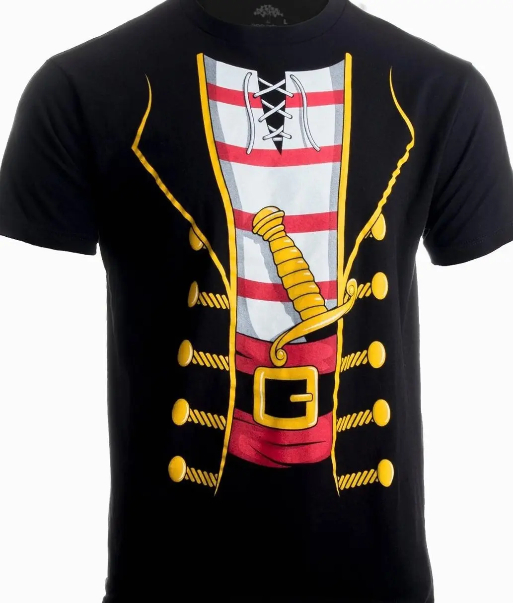 Unisex Pirate Costume Graphic T-Shirt, Casual Short Sleeve Classic Cotton Top, Funny Buccaneer Novelty Clothes for Caribbean Cruise Wear, Tops, Shortsleeve, Fabric, Fitted, Print, Round Neck, Simple, Soft, All Seasons