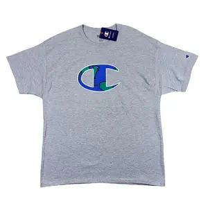 CHAMPION Men Shirt X Large Short Sleeve Casual Tee Spell Out Adult Athletic Gray Menswear Top Classic Underwear