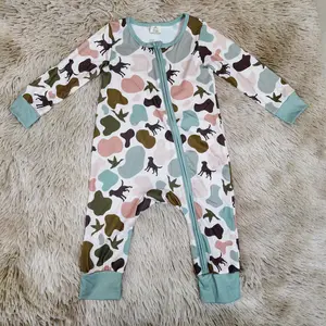 Long sleeves camo duck dog hunting printed romper baby boy zipper sleeper