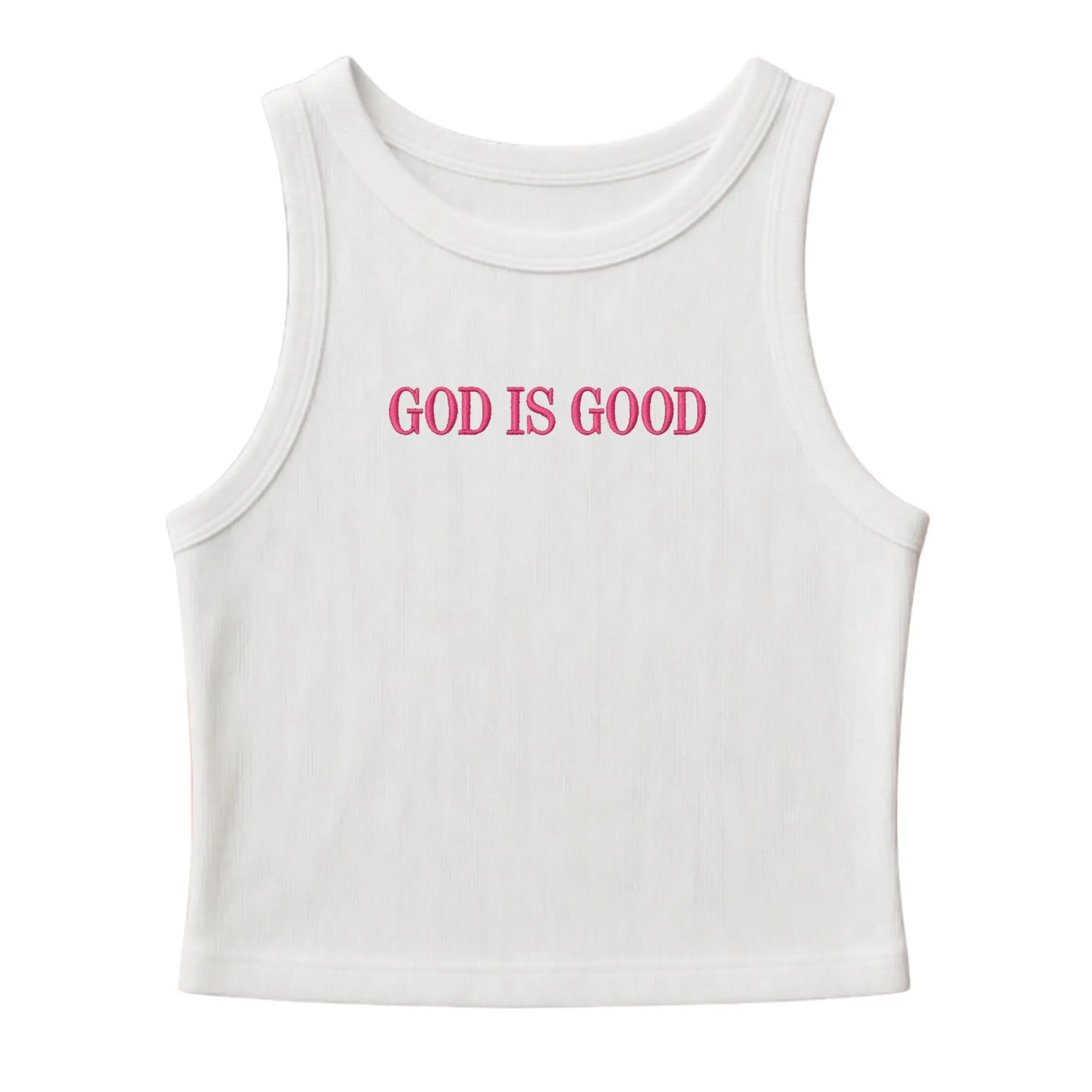 [Made in US] God Is Good Embroidered Tank Top, Christian Faith Tank Top, Inspirational Religious Outfit, Cute Minimalist Summer Apparel for Women