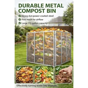 172Gallon Large Compost Bin Outdoor - Metal Wire Mesh Compost Bins with Rust-Proof Coating, Easy to Assemble Square Garden Compost Bin for Yard Waste, Leaves & Kitchen Scraps Gray