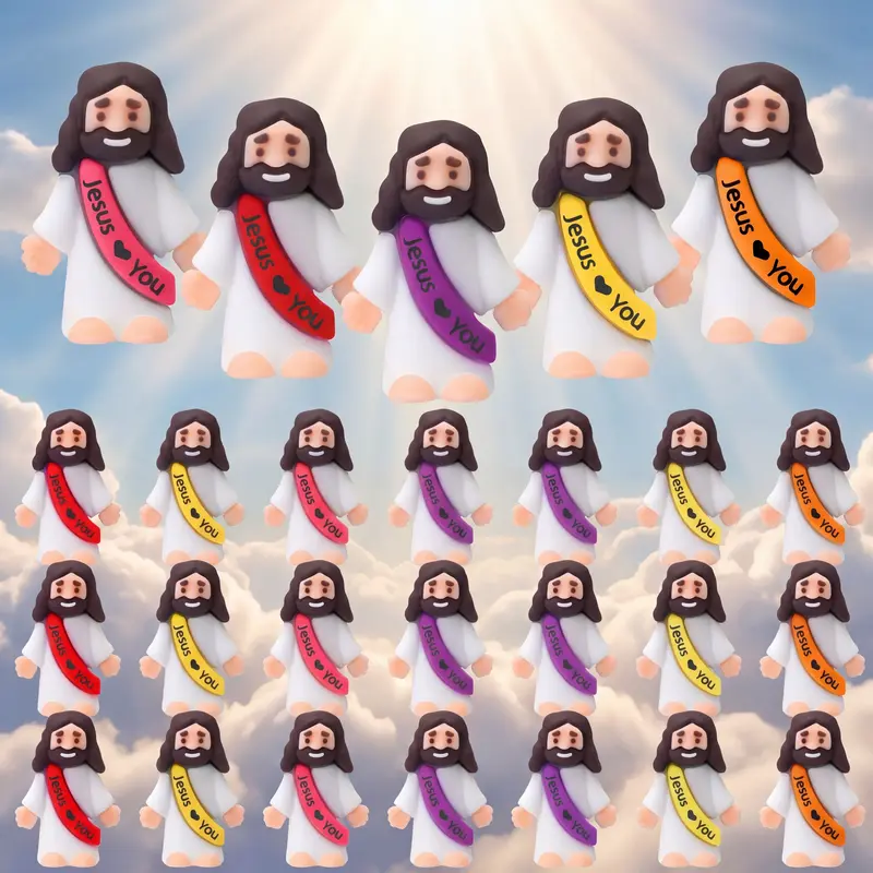 25Pcs Mini Rubber Jesus Figures Little Jesus Figures Multicolor Original Design Jesus love You Figures to Hide and Seek Sunday School Baptism Gifts Religious Decor Ornaments for Desk Room Decor Christmas Party Favors Stocking Stuffer Gift