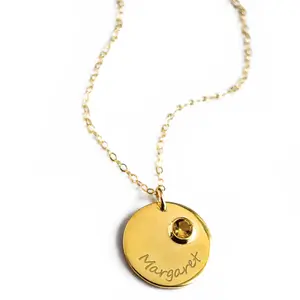 November Engraved Disk Pendant Necklace