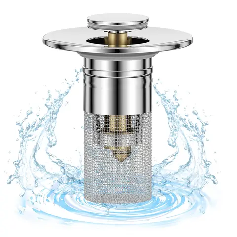 Bathroom Sink Stopper for 1.1-1.45 Inch, Pop Up Sink Drain Filter with Removable Stainless Steel Filter Basket Hair Catcher, for US Bathroom Sink Stopper Replacement