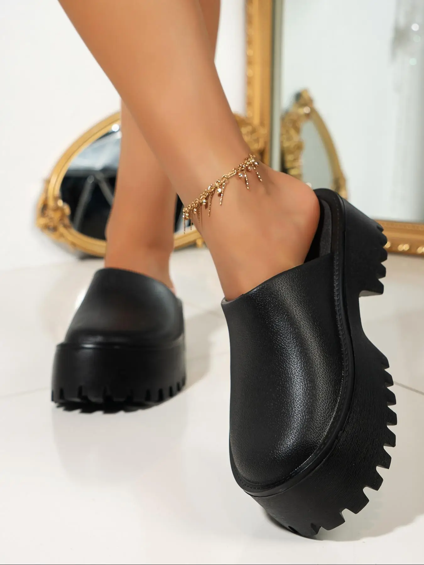 Women's Casual Solid Color Platform Slip on Mules, Fashionable Mule Shoes for Daily Wear, All-match Breathable Comfort Flatform Shoes for Women & Girl