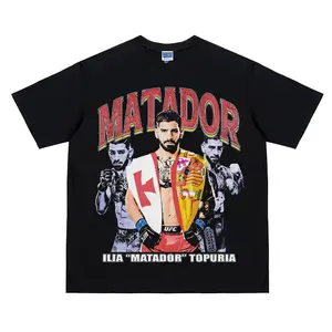 UFC "Ilia Topuria" Heavyweight Vintage Tee 100% Cotton OVERSIZED T-shirt Menswear Top Crew Necks Clothing For UFC Fans Casual Streetwear Black Crewneck Fighter Tshirt Baggy Gamis Tropical Shortsleeve