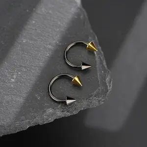 2PCS Internally Threaded Titanium GoldBlack Spike CBR Septum Ring Set