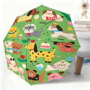 Cute puppy and dessert patterned waterproof folding umbrella, suitable for both men and women, portable and suitable for travel and everyday use.