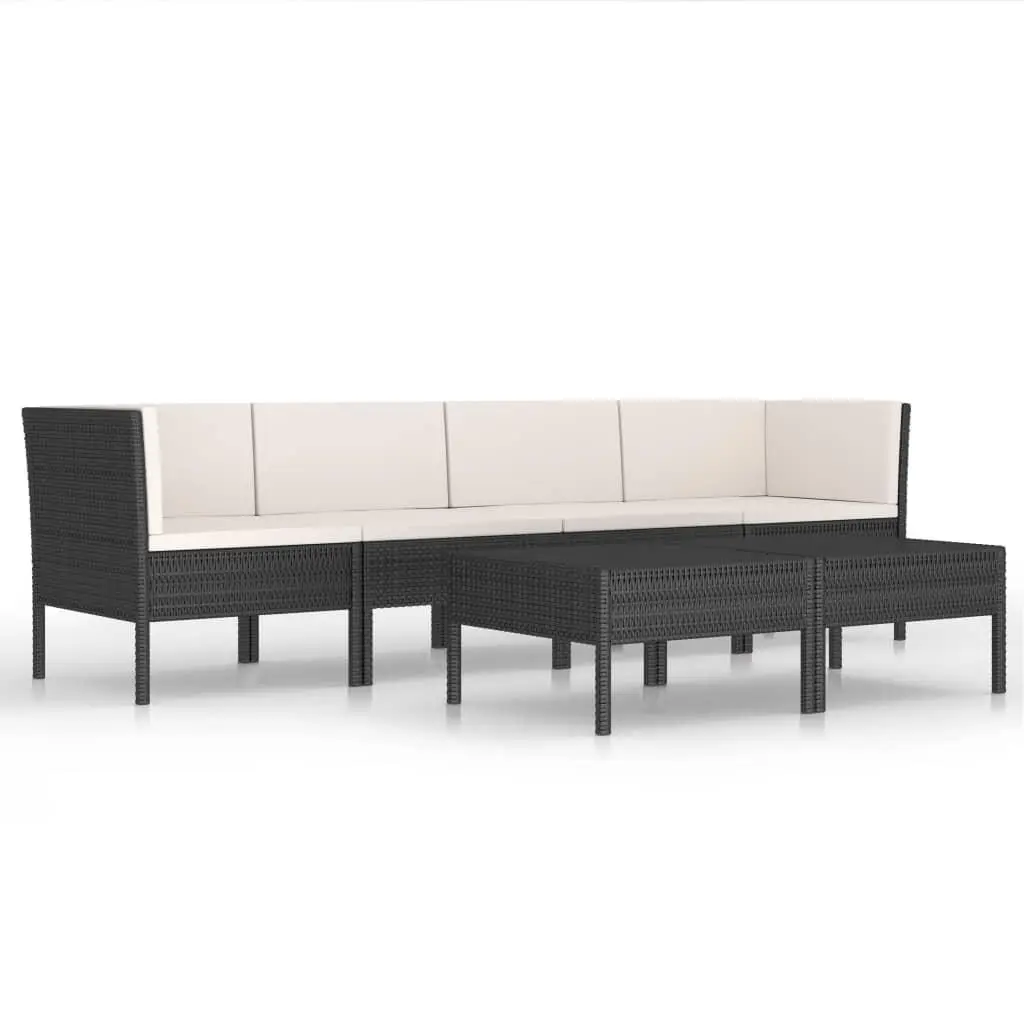 vidaXL Patio Furniture Set 6 Piece, Sectional Sofa for Balcony Garden, Couch with Cushions, Coffee Table Outdoor Furniture, Poly Rattan Black 3056982