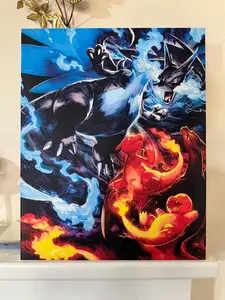 Mega Charizard EX Japanese Poster, Cool Anime Fire Dragon Poster, New Charizard EX Bedroom Wall Art, Unframed Home Decor, Perfect Gift for Anime Lovers, Home Decor