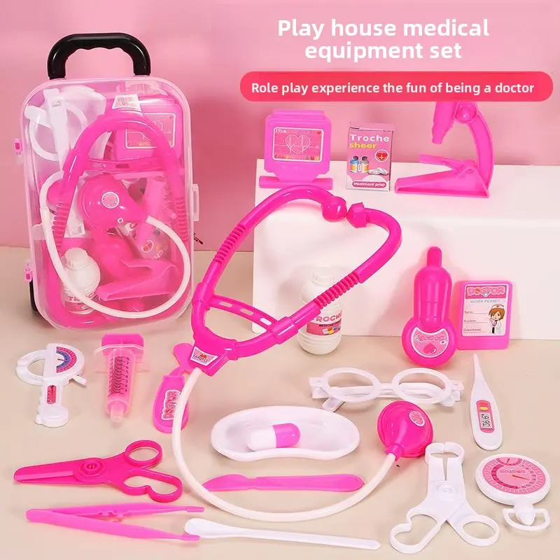 Doctor toy set, medical tools, stethoscope, children's pretend play storage box, simulated boy and girl trolley case gift