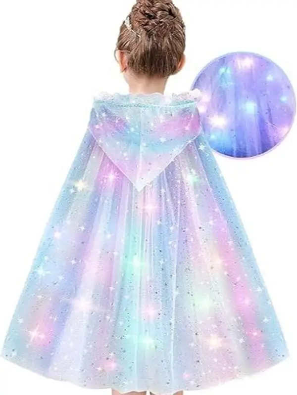 Princess costume Halloween Gift Light-Up Princess Dress-Up Costume with Cape for Girls & Adults Ages 3-10 Sparkling Colors LED Lights Jewelry Accessor