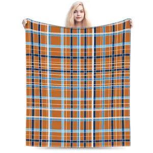 LuoYiJia Throw Blankets Flannel Blanket with Blue Yellow Check Soft Throw Blanket for Couch, Bed, Sofa Luxurious Warm and Cozy for All Seasons