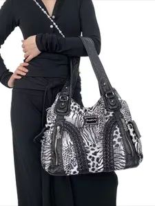 Ladies' retro motorcycle handbag, Gothic style front pocket shoulder bag with detachable shoulder strap, stylish large capacity diagonal cross bag, personalized street Y2K handbag, multiple compartments, rivet weaving design, suitable for daily commu