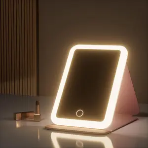 Portable Foldable Makeup Mirror, 1 Count 3 Colors LED Mirror with Ring Light, Lighted Cosmetic Mirror, Desk Mirror, Modern Desktop Mirror for Home & Travel